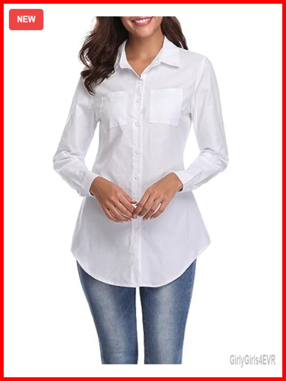 Womens Chambray Button Down Tunic Top Long Sleeve Cotton Blend Slim Fit